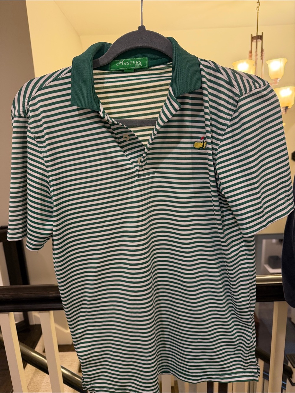Masters Green & White Striped Golf Polo with Embroidered Logo